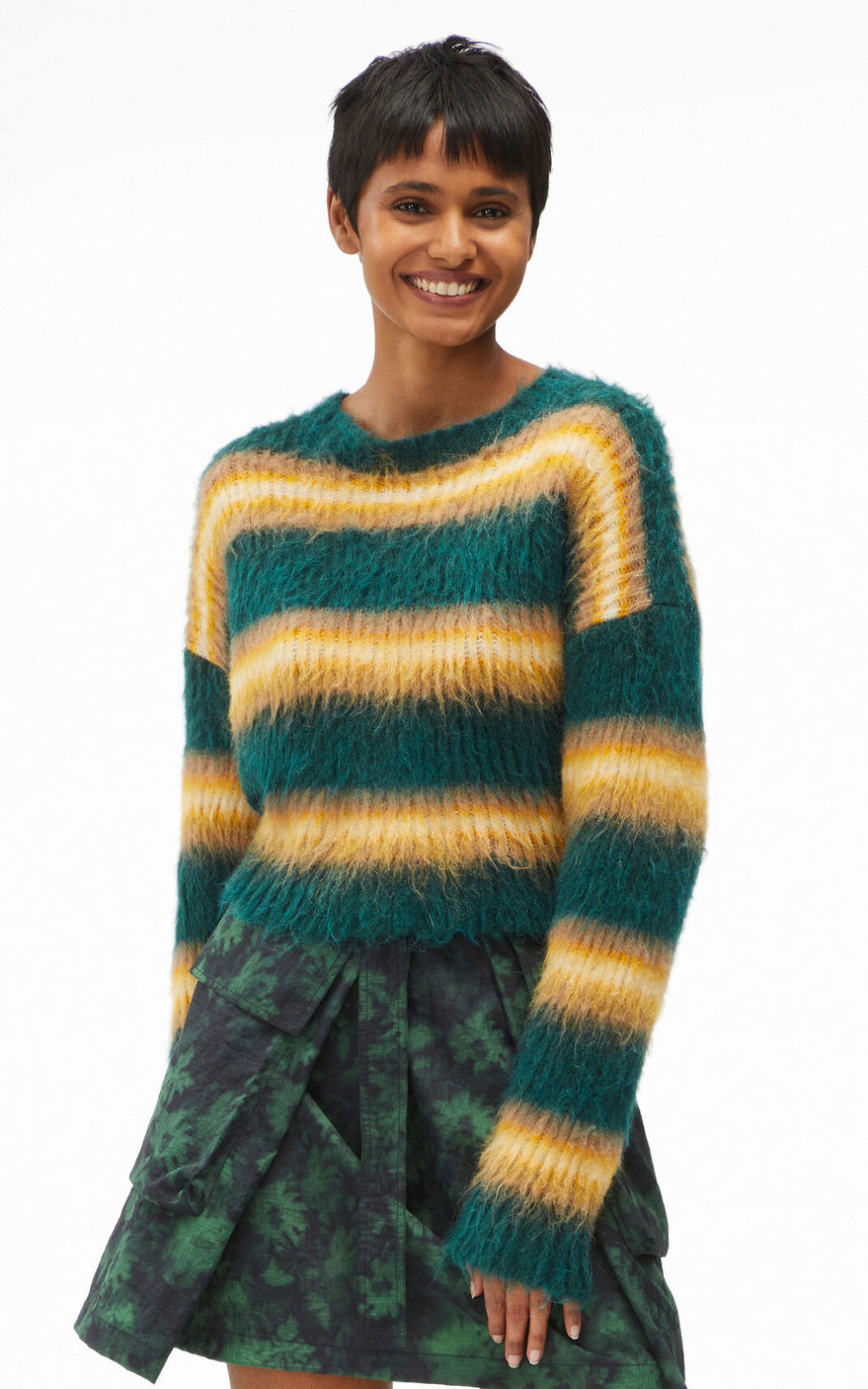 Pull Kenzo Cropped striped alpaca Femme Vert Foncé | INBW-62183